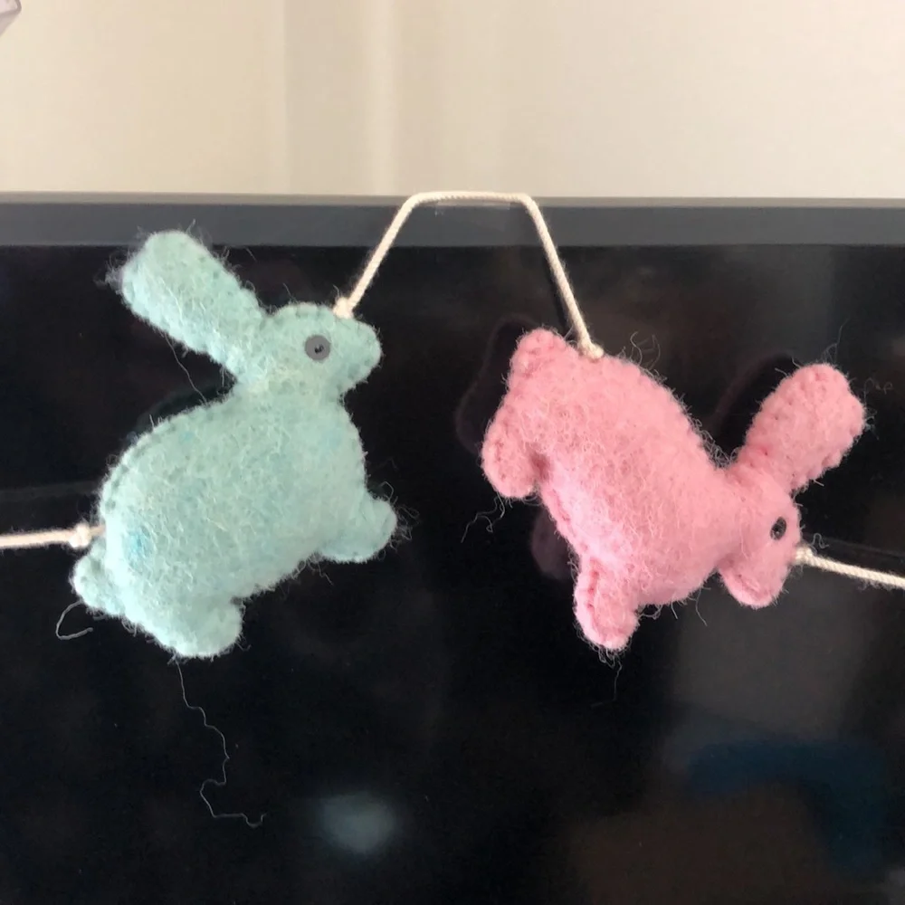 - 2 EASTER GARLANDS, felt material bunny’s and eggs, HOPPY school class ro…
